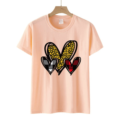 Valentine 'S Day T Shirts Couples Leopard Print Heart Printing Loose Pullover Women