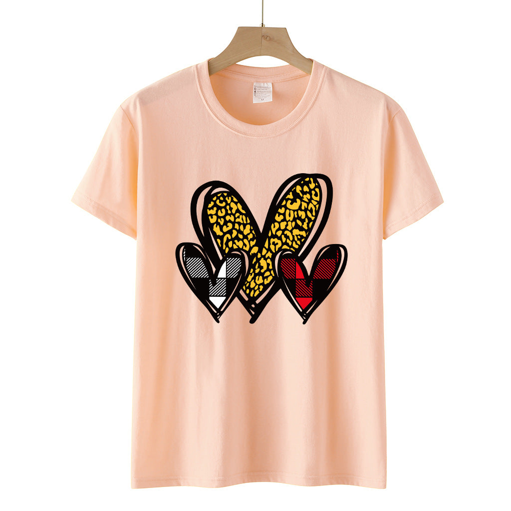 Valentine 'S Day T Shirts Couples Leopard Print Heart Printing Loose Pullover Women