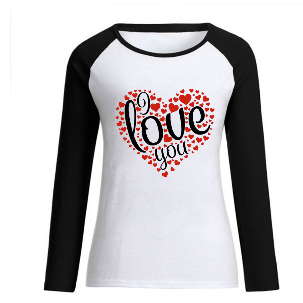 Valentine 'S Day T Shirts Couples I Love You Love Pattern Loose Long Sleeve T-shirt