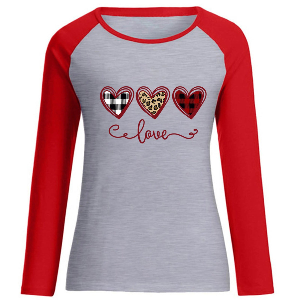 Valentine 'S Day T Shirt Top Raglan Long Sleeve Love Heart Printing Round Neck Cotton