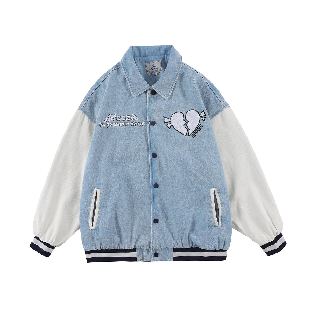 Valentine's Day Jacket Hip Hop Retro Baseball Uniform Loose Stitching Denim Jacket
