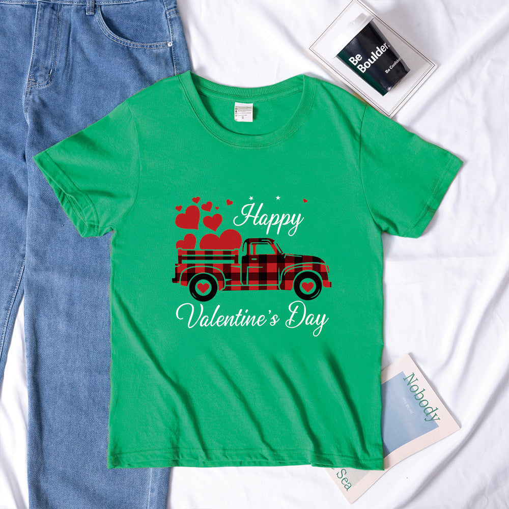 Valentine 'S Day T Shirts Couples Letter Truck Print Loose Pullover Short Sleeve T-shirt