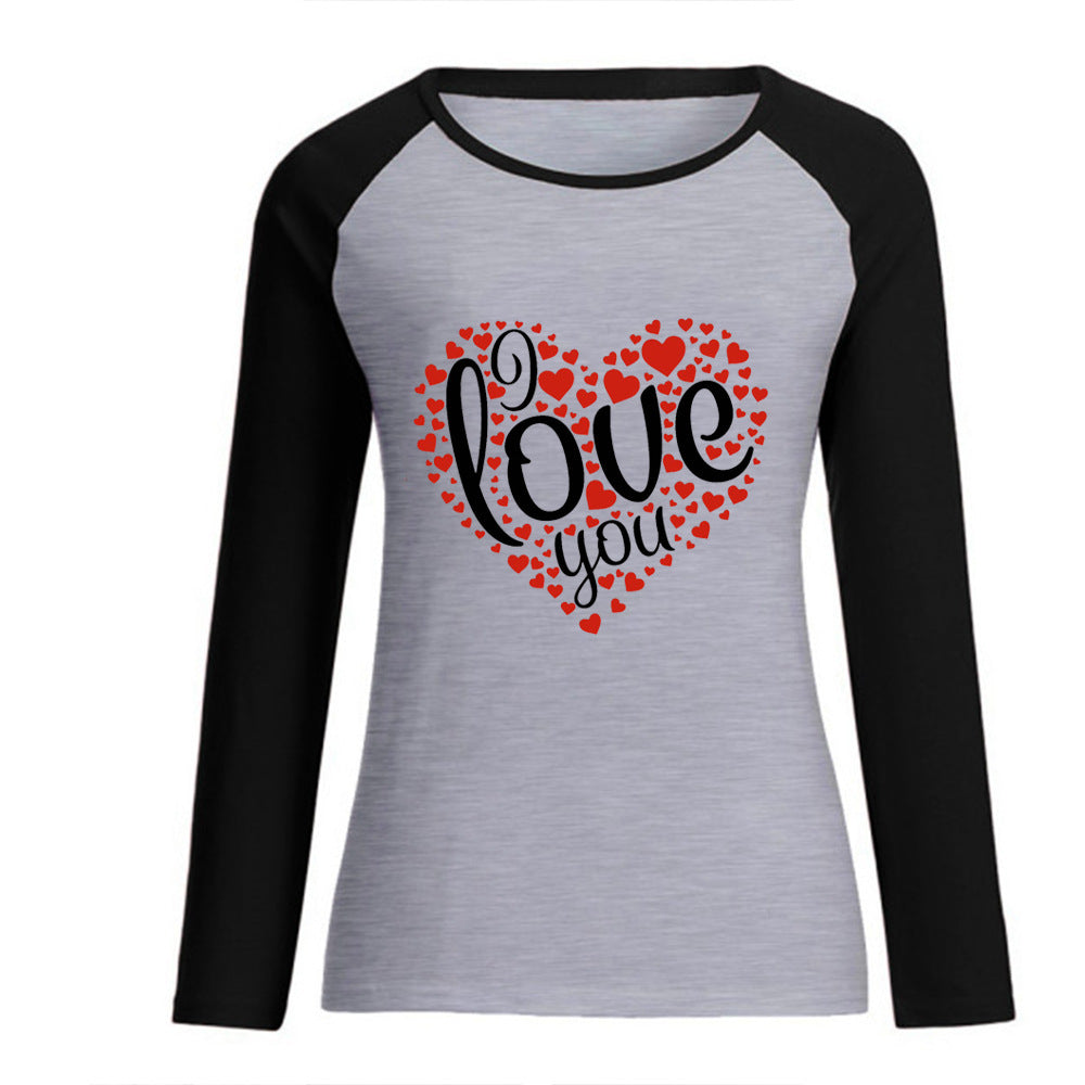 Valentine 'S Day T Shirts Couples I Love You Love Pattern Loose Long Sleeve T-shirt