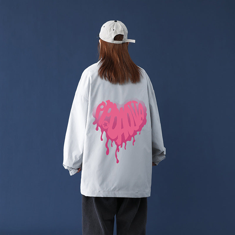 Valentine's Day Jacket Autumn Blue Background Heart Shape Printed plus Size Casual Men's Jacket