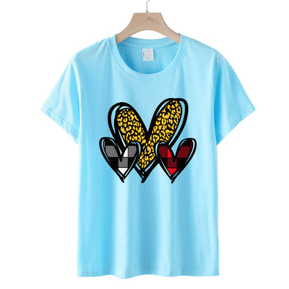 Valentine 'S Day T Shirts Couples Leopard Print Heart Printing Loose Pullover Women