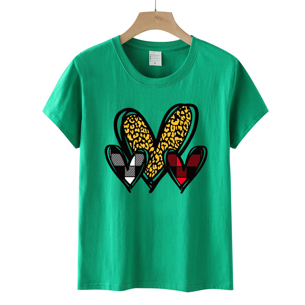 Valentine 'S Day T Shirts Couples Leopard Print Heart Printing Loose Pullover Women