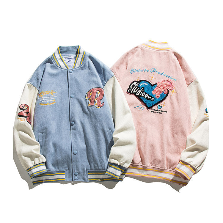 Valentine's Day Jacket Autumn Couple Coat Japanese School Heart Printing Casual Jacket for Men