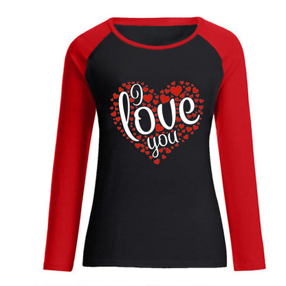 Valentine 'S Day T Shirts Couples I Love You Love Pattern Loose Long Sleeve T-shirt