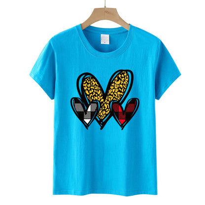 Valentine 'S Day T Shirts Couples Leopard Print Heart Printing Loose Pullover Women