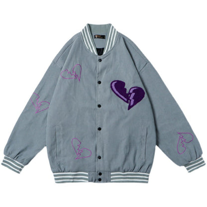 Valentine's Day Jacket Autumn Retro Love Embroidered Baseball Uniform Men Loose Hip Hop Coat Jacket