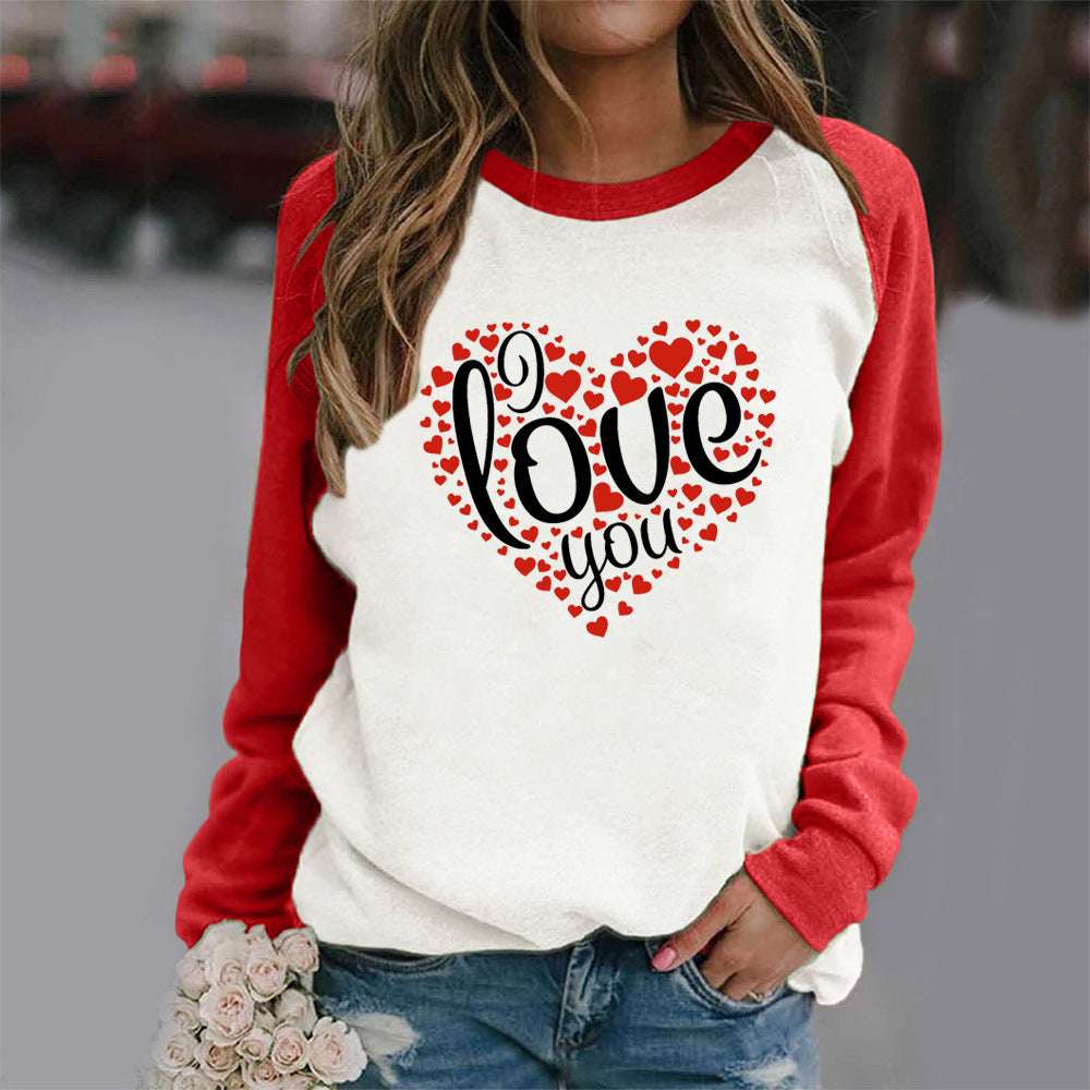 Valentine 'S Day T Shirts Couples I Love You Love Pattern Loose Long Sleeve T-shirt