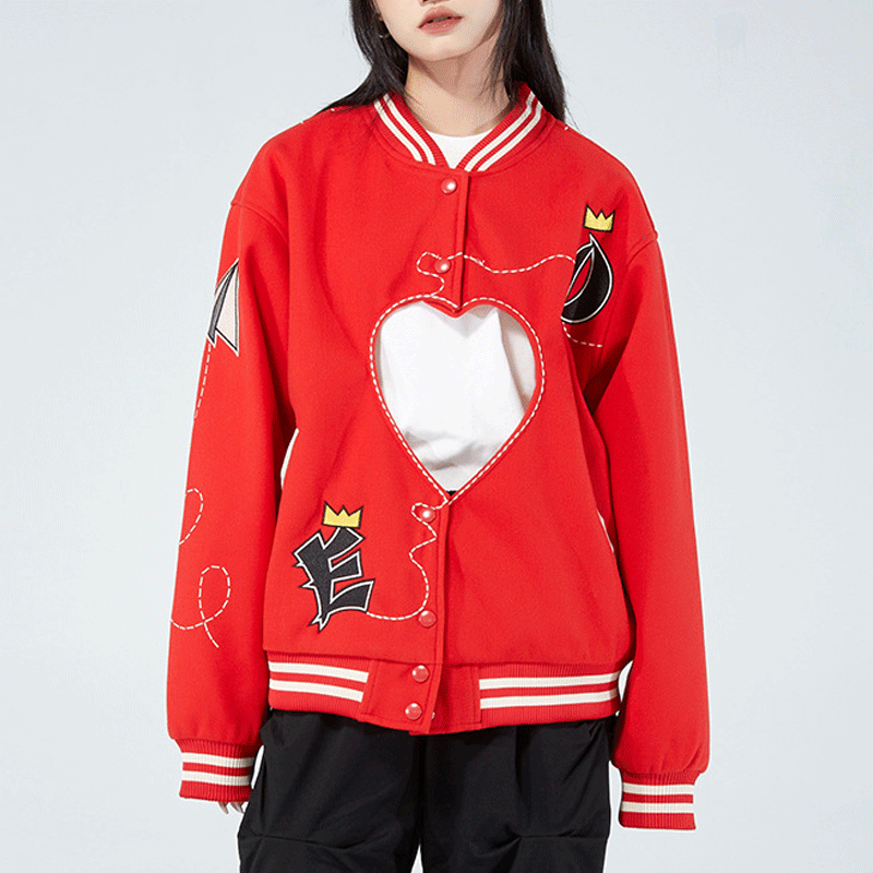 Valentine's Day Jacket Hollow-out Love Jacket Embroidered Men's Baggy Coat