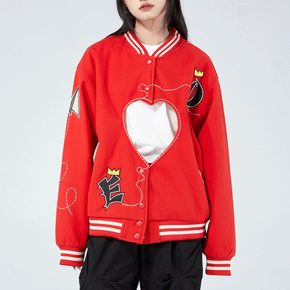 Valentine's Day Jacket Hollow-out Love Jacket Embroidered Men's Baggy Coat